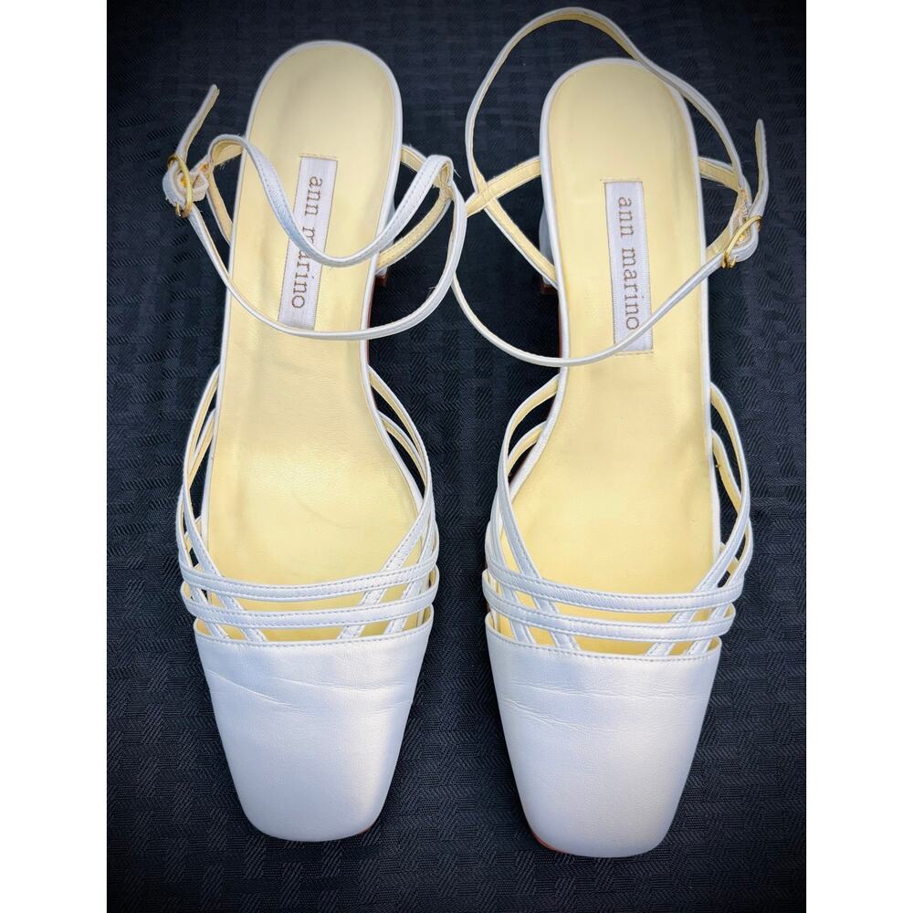Ann Marino Women's Strappy Slingback Sandals Square Toe, Iridescent White Size 7